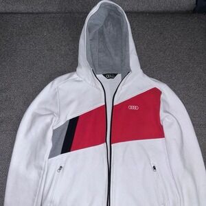 Rare Audi White/Red Full Zip Racing Motorsports Hoodie Size Medium